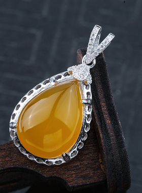 吊坠纯银空托DIY镶蜜蜡琥珀水滴