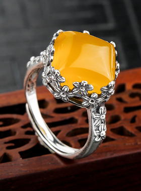 开口银琥珀蜜蜡11925梅花女式