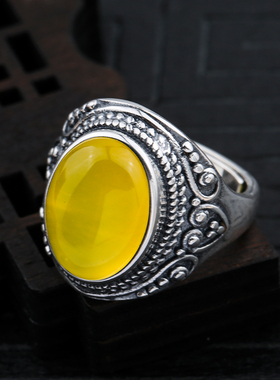 镶嵌蜜蜡琥珀开口戒指托