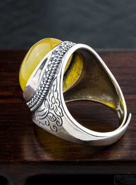 复古戒指空托镶嵌琥珀宝石活口