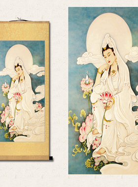 观音画像保平安佛堂寺庙供奉挂画观世音菩萨佛像挂画丝绸画卷轴画