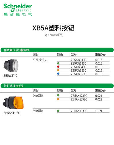 施耐德XB5按钮头平头带灯选择钥匙急停ZB5AS54C绿红白黄ZB5AD2C - 图1
