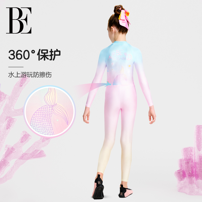 BE范德安联名儿童连体泳衣长袖防晒渐变色女童游泳潜水服2025新款 - 图2
