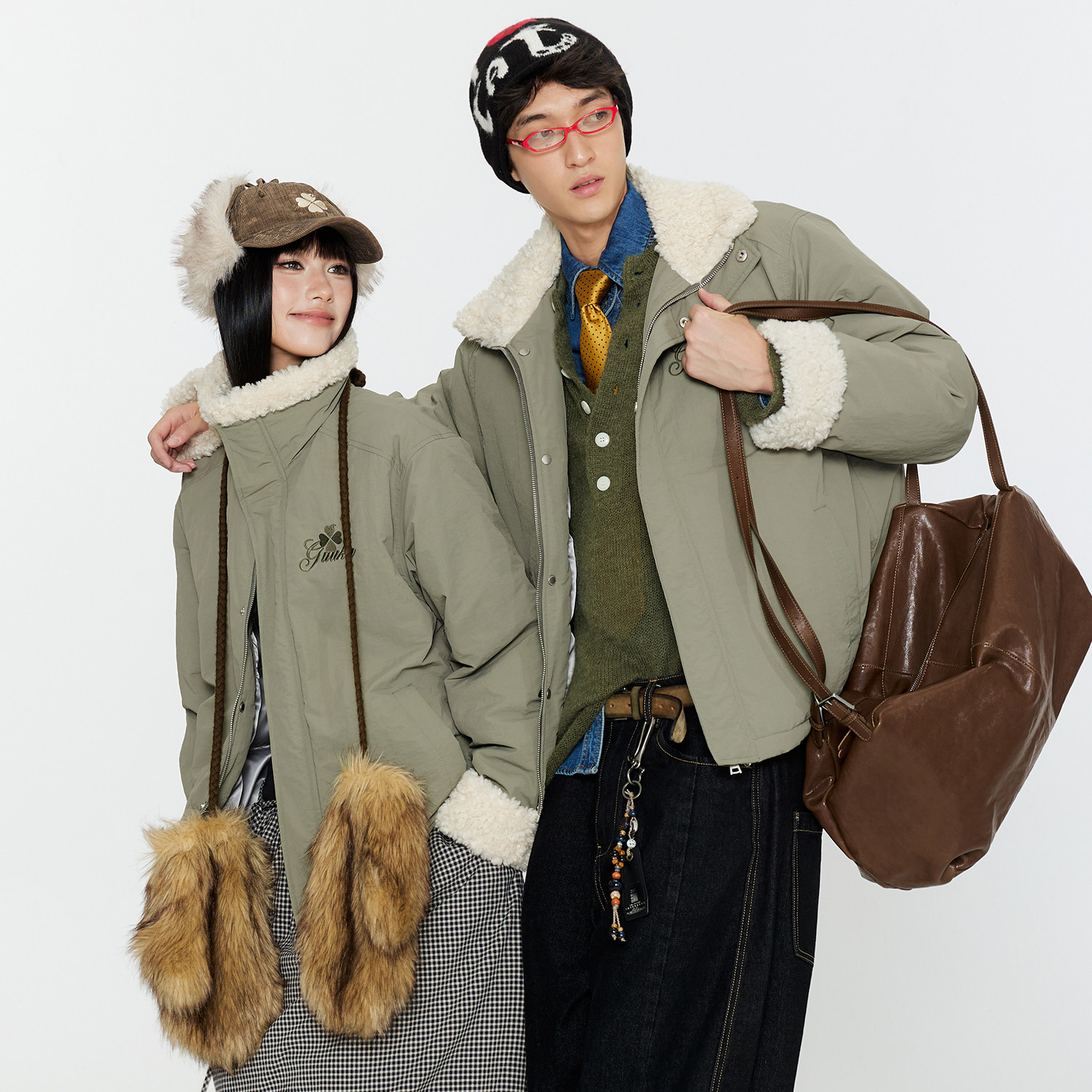 GUUKA灰绿色毛绒立领轻薄羽绒服冬季男款防寒服 情侣保暖外套宽松,淘宝优惠券,粉丝福利购,淘宝优惠卷