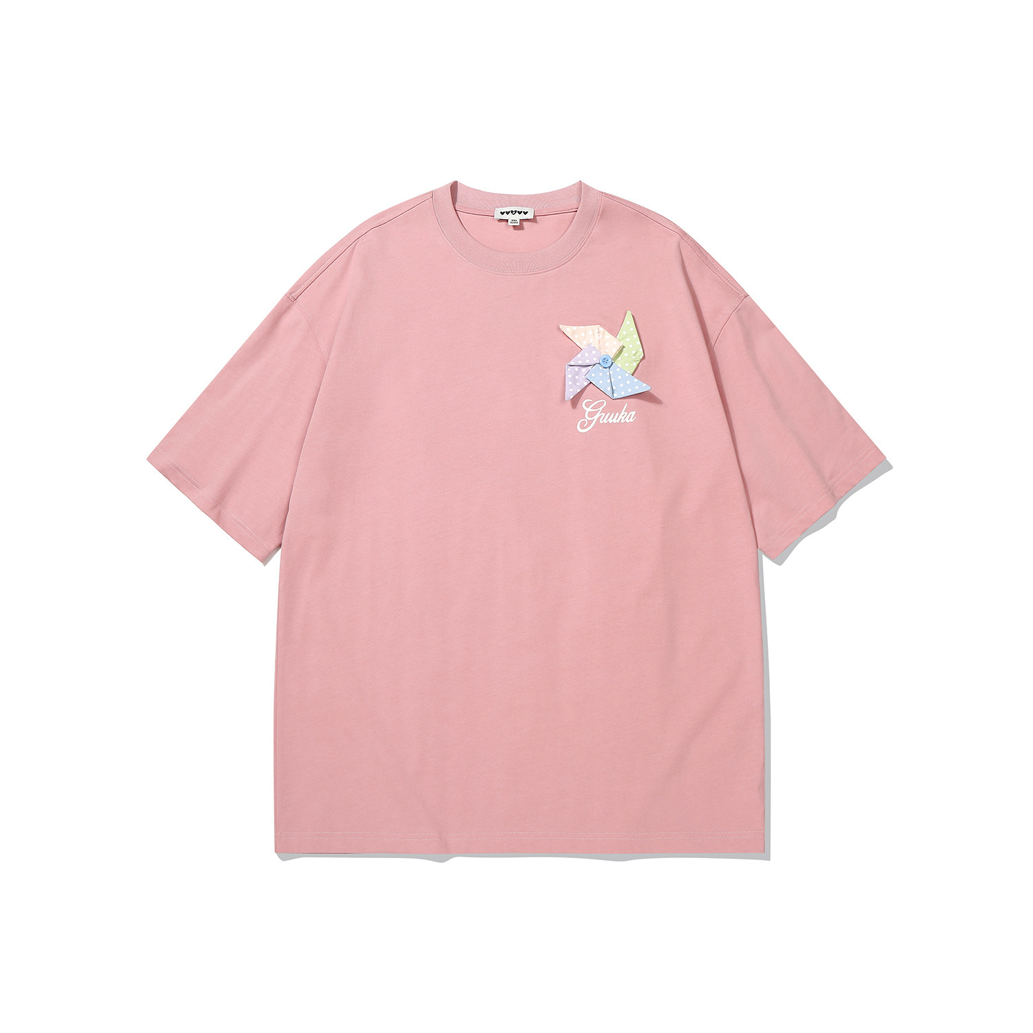 GUUKA粉色糖果纸风车情侣短袖男t恤重磅纯棉半袖彩虹豆小马上衣女