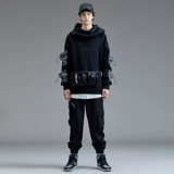 Черная утепленная спортивная толстовка с капюшоном в стиле хип-хоп, подходит для подростков, оверсайз