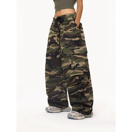 Camouflage workwear casual pants women wide leg pants - 图1