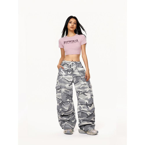 Camouflage workwear casual pants women wide leg pants - 图2