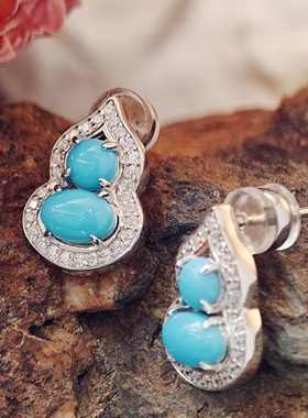 福禄绿松石葫芦纯银项链耳钉