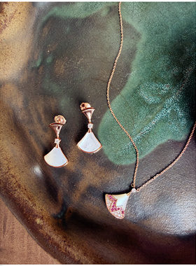 扇形项链耳环银镀厚金莫桑钻石