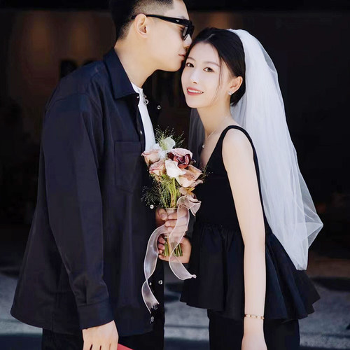 简约结婚纱登记领证小头纱头饰超仙森系短款发夹旅拍照新娘蝴蝶结 - 图3