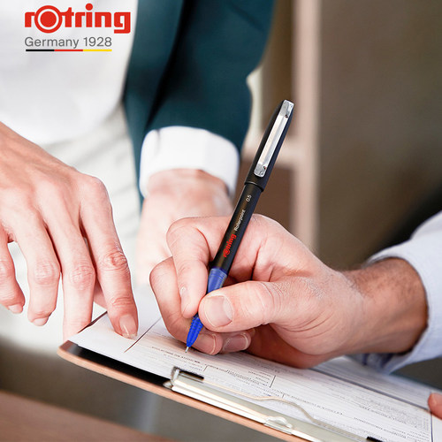 rotring红环直液式走珠笔一次性中性笔日常书写制图笔工程笔小学初中性用针管笔头黑色蓝色0.5mm - 图0