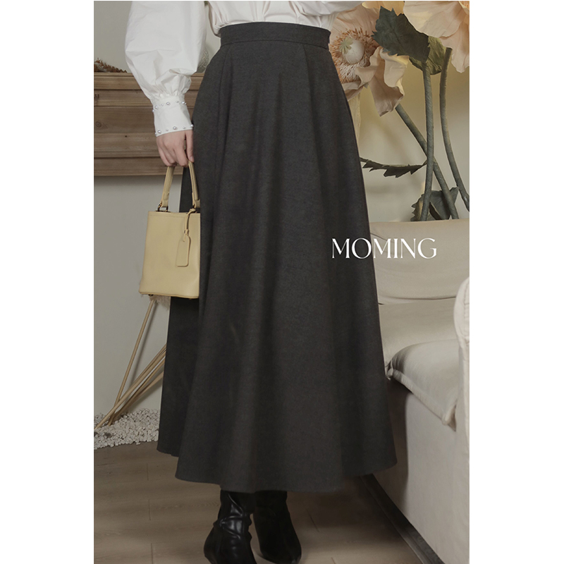 MOMING冬季新品walking skirt 欧式复古宫廷感立体后背褶皱步行裙 - 图0