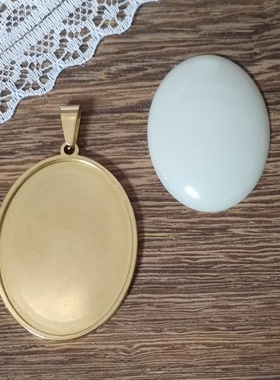 刺绣布艺扎染宋锦项链DIY时光宝石饰品圆形椭圆形底托不锈钢项链