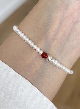 串珠手链天然淡水珍珠红玛瑙小众