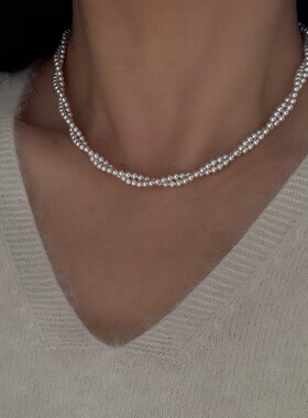 进口施家珍珠多层扭扭锁骨链轻奢小众设计高级感颈链秋冬s925纯银