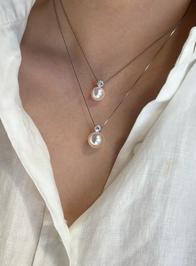 极光经典王妃款仿天女珍珠闪钻锁骨链 s925纯银轻奢高级感项链女