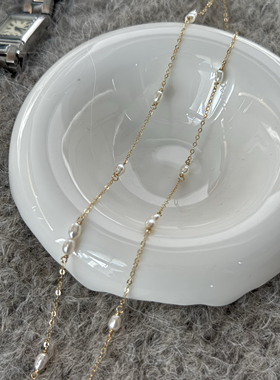 回馈！自制小众设计迷你淡水珍珠满天星锁骨链14k包金项链气质女