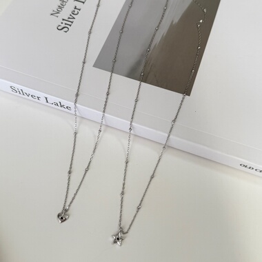 韩国迷你黑色小爱心五角星锁骨链s925纯银银珠项链气质百搭通勤女