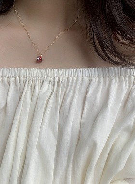 低调小爱心项链 NS原创手作美产14k包金酒红爱心形锁骨链小众项饰