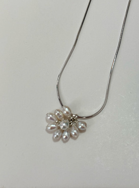 原创手工清冷葡萄串淡水珍珠项链s925纯银蛇骨链可抽拉调节小众女