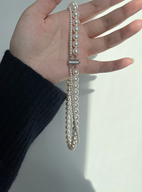 施家珍珠女正圆强光双层毛衣链