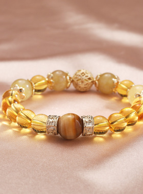 招财小霸王 金发晶黄水晶招财转运水晶手链女小众设计礼物手饰
