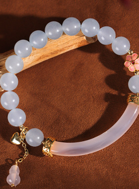淡水珍珠马粉水晶串珠半镯手链女清新甜美蓝玉髓手串首饰批发