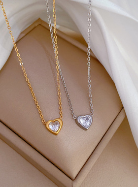 【通体钛钢】冷淡风爱心个性极简风炉内真金项链女ins网红锁骨链
