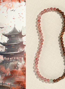 金丝檀木草莓水晶串珠手链女文艺复古紫灰玛瑙南红手串首饰批发