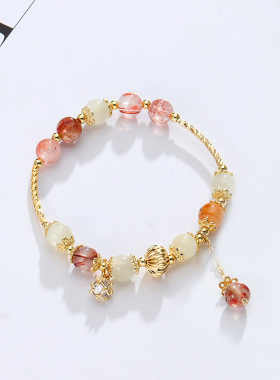 招桃花转运彩发晶手链女ins小众设计锆石吊坠手环天然水晶手链