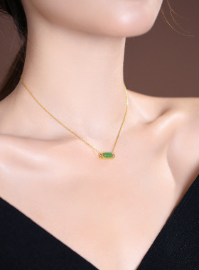 【马鞍花】巴度饰品和田青玉配饰项坠S925银项链批发女银饰冷淡风