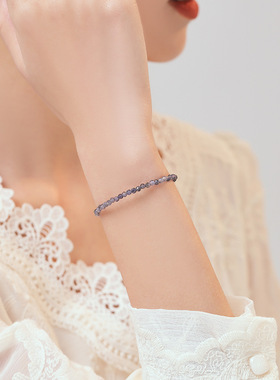 巴度天然堇青石手链女3mm圆珠切面珠堇青石极细水晶手串复古手饰