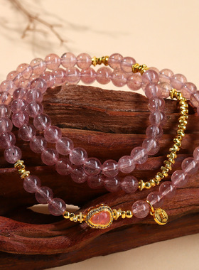 批发天然草莓晶碎银葫芦多圈手链新中式福禄国潮网络爆款女士手串