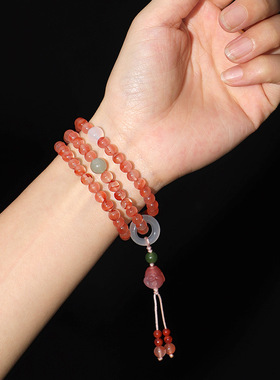 925银冰飘南红淡水珍珠串珠手链女民族风盐源玛瑙佛头手串手饰