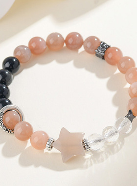 批发天然白水晶太阳石星星黑曜石手链时尚原创新爆款手串饰品礼物