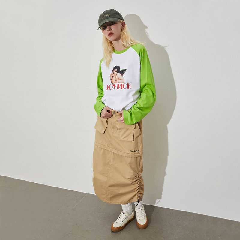 JOYRICH 秋冬女款美式复古运动工装半身裙直筒长裙两穿可拆卸短裙
