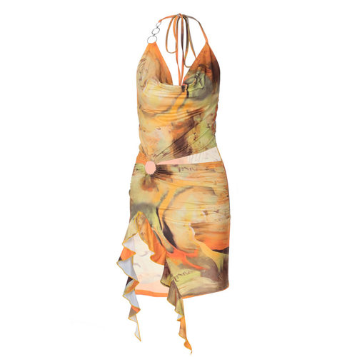 Printed backless lace up dress for women 印花露背系带连衣裙 - 图3