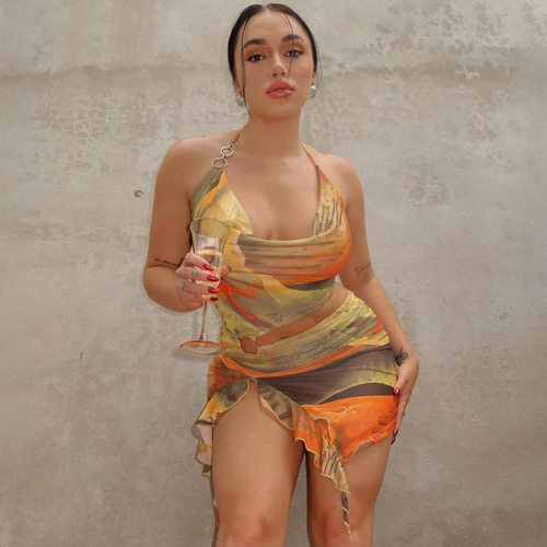 Printed backless lace up dress for women 印花露背系带连衣裙 - 图2