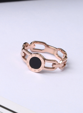 钛钢戒指不掉色玫瑰金潮网红大气