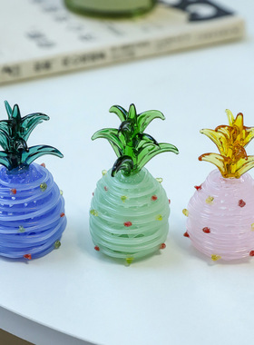 新款创意玻璃菠萝摆件卡通家居书房电脑卧室装饰礼物车载水果摆件