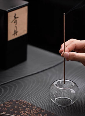 中式线香用玻璃香插 香座香托家用室内香薰檀香炉 禅意茶道点香器