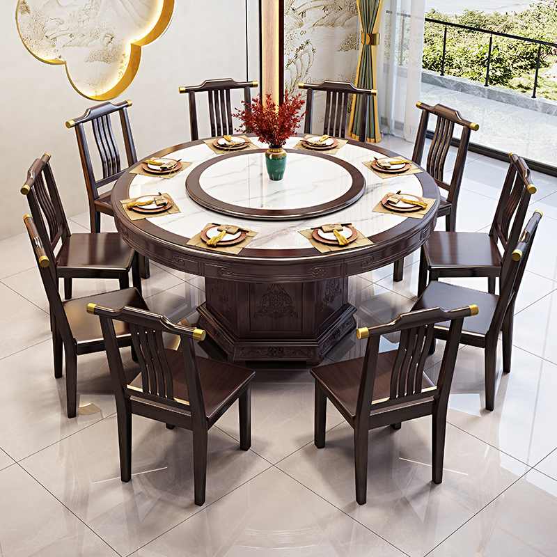 全实木岩板圆桌家用餐桌椅组合10人圆桌大理石1.8米吃饭圆餐桌子,淘宝优惠券,粉丝福利购,淘宝优惠卷