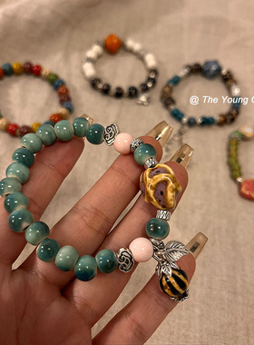 手作款 新中式民族风陶瓷手链女国风手饰串珠手串2023年夏季新款