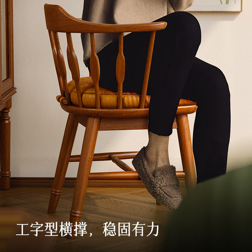 复古实木圈餐椅可旋转带扶手主人茶书桌客厅单靠背梳化妆凳书桌椅 - 图1