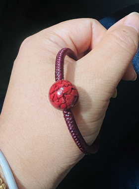 酒红色高光泰蜡金刚结高含量原矿朱砂晶体转运珠平安扣手绳