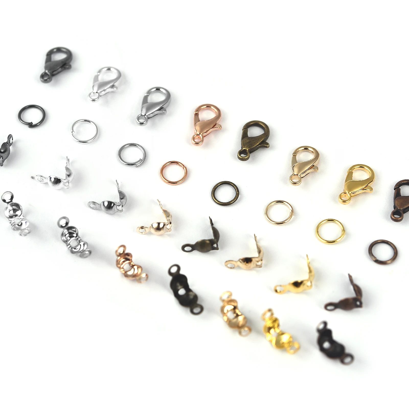 100pcs Lobster Clasp Jump Rings Connector Clasp Crimp End - 图0