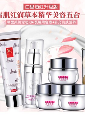 丽一汀白里透红五合一三合一二合一雪肌红润草本精华日晚霜五件套