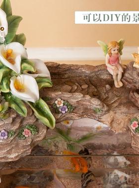 高档欧小型流水鱼缸客厅电视北柜旁招财摆件欧喷泉景观式创意居家