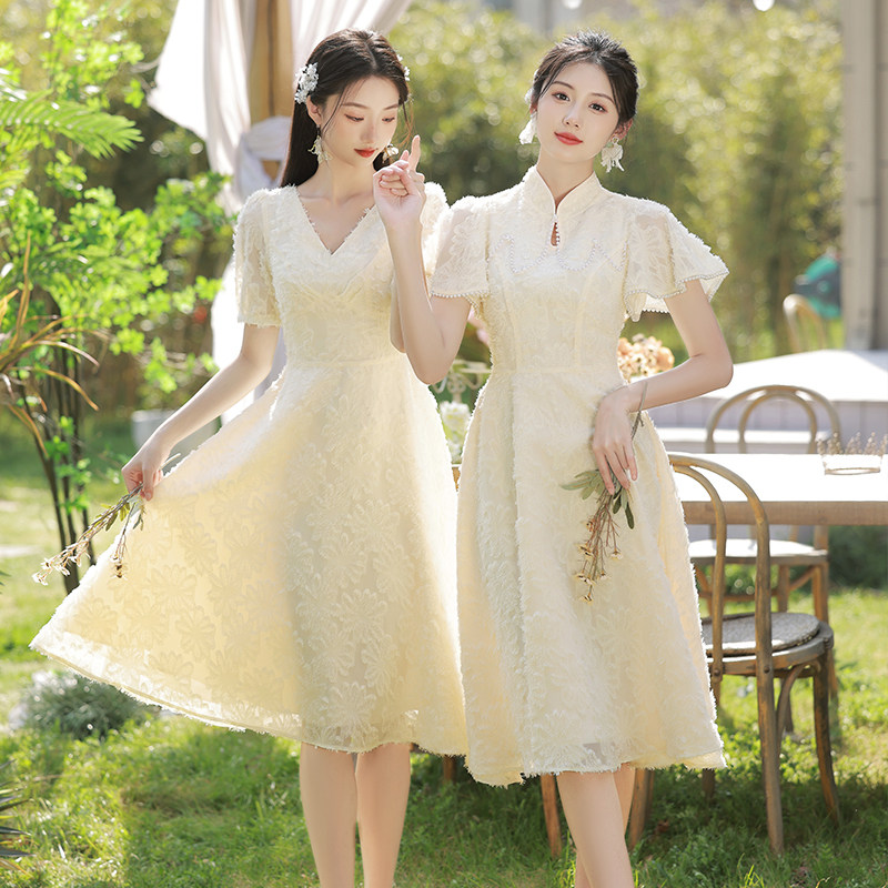 伴娘服2024夏季新款姐妹团裙小众高级感显瘦礼服平时可穿小个子女